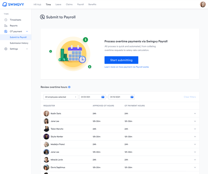 Start submitting overtime to payroll