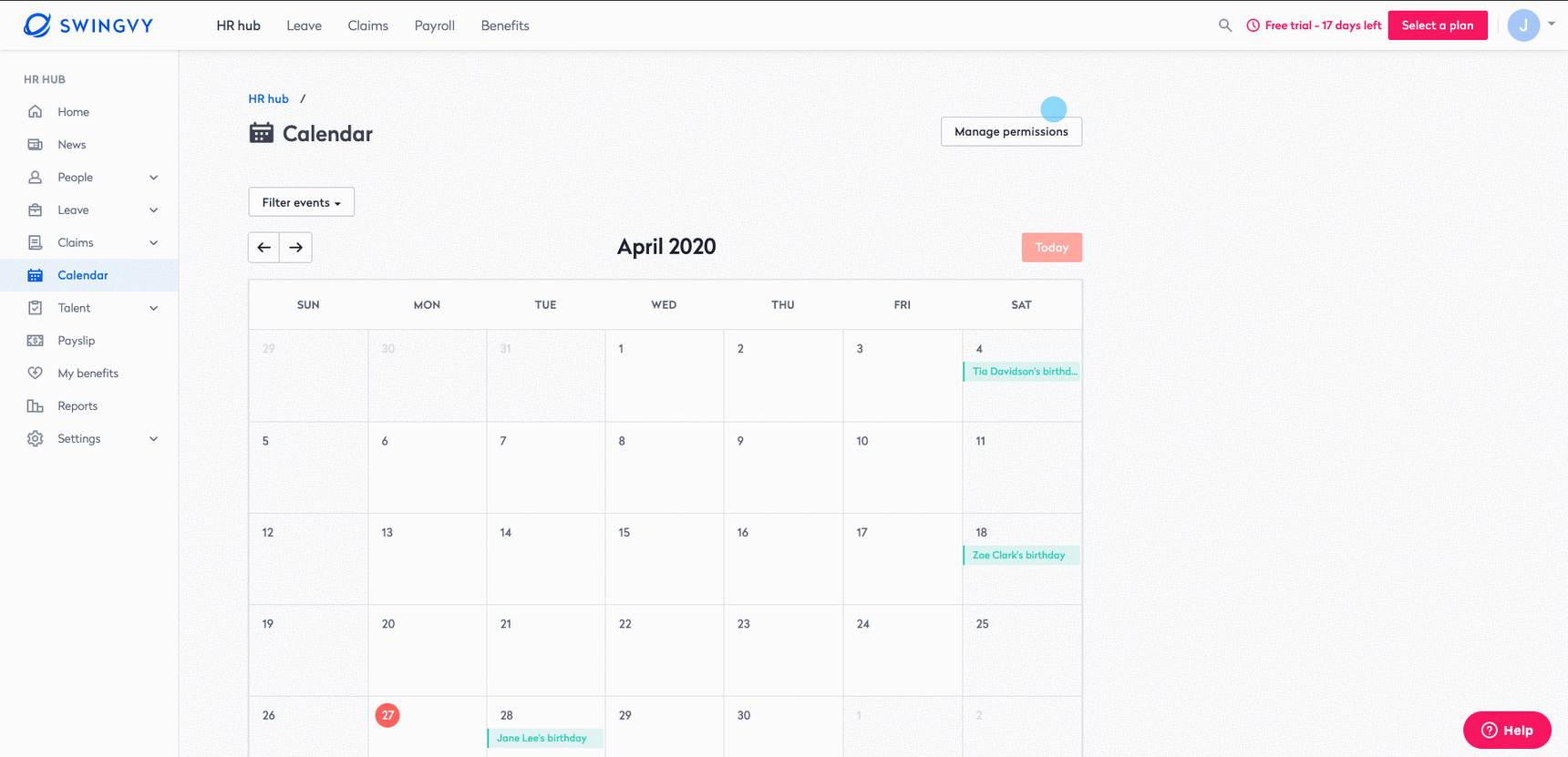 Manage calendar permissions