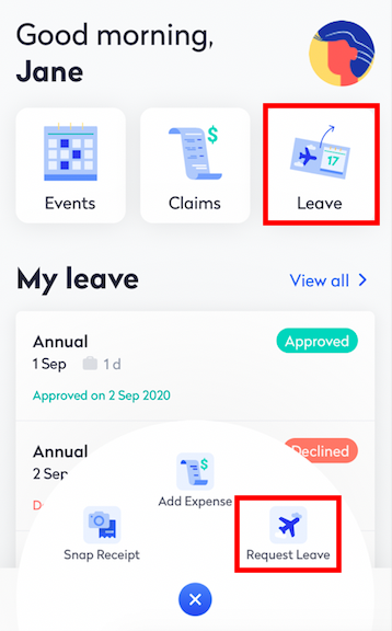 Request leave via the mobile app